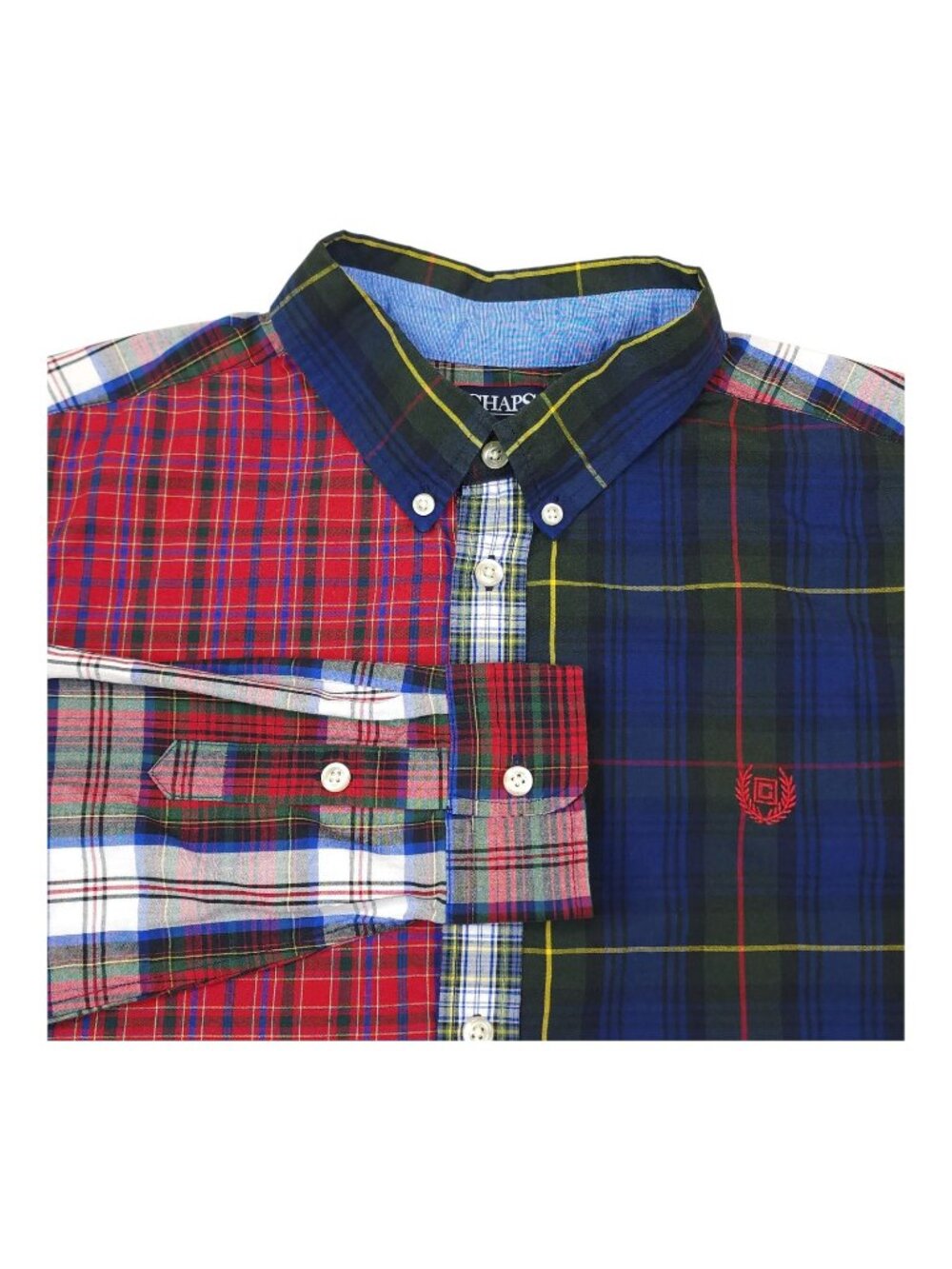 Chaps Boys Plaid Patchwork Button-Down Shirt XL 18/20 Cotton/Polyester
